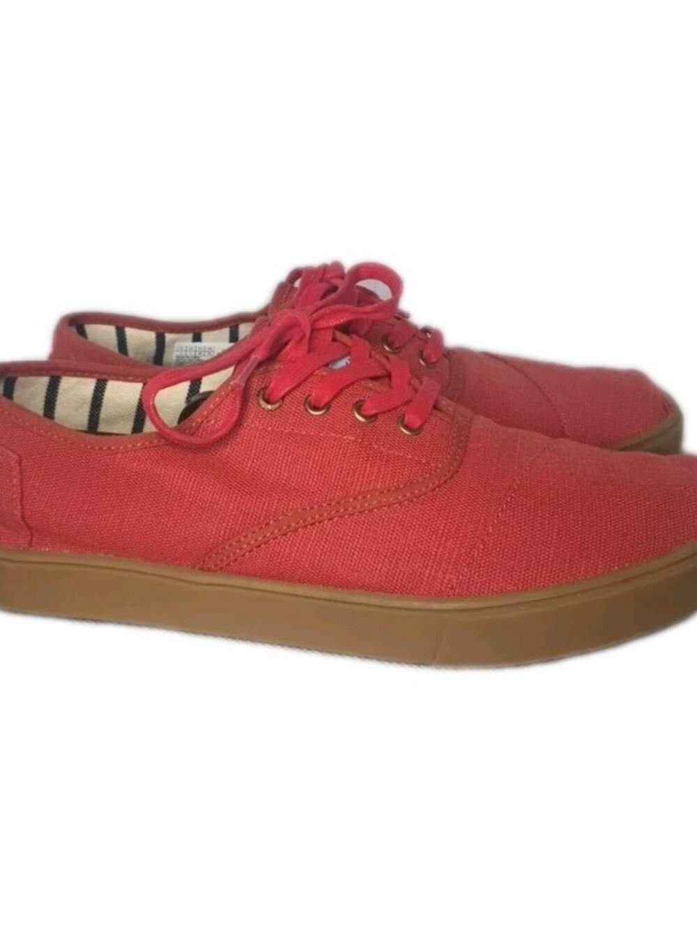 TOMS Cordones Mens Size 12 Canvas Lace Up Casual Sneaker Vegan Gum Sole Red